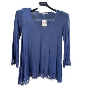 Max Studio Women's Long Sleeve Lace Trim Top Lacy medium‎ Brand New Asymmetrical